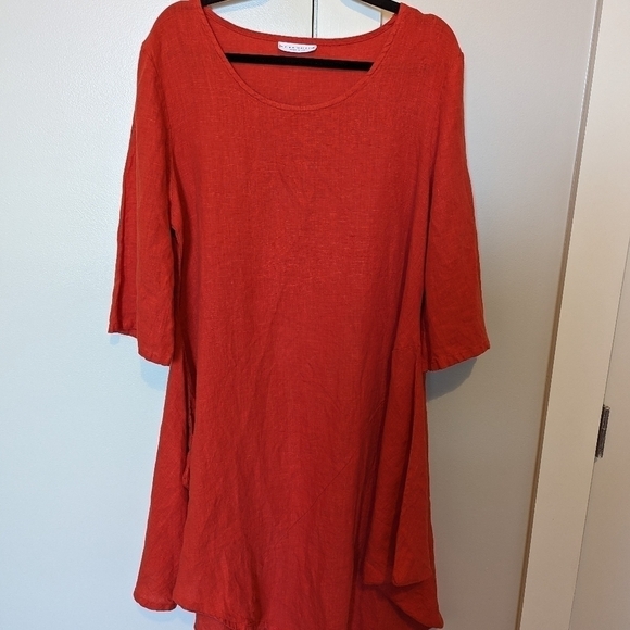 Bryn Walker asymmetrical red orange linen dress shark bite hem sz M - Picture 5 of 10